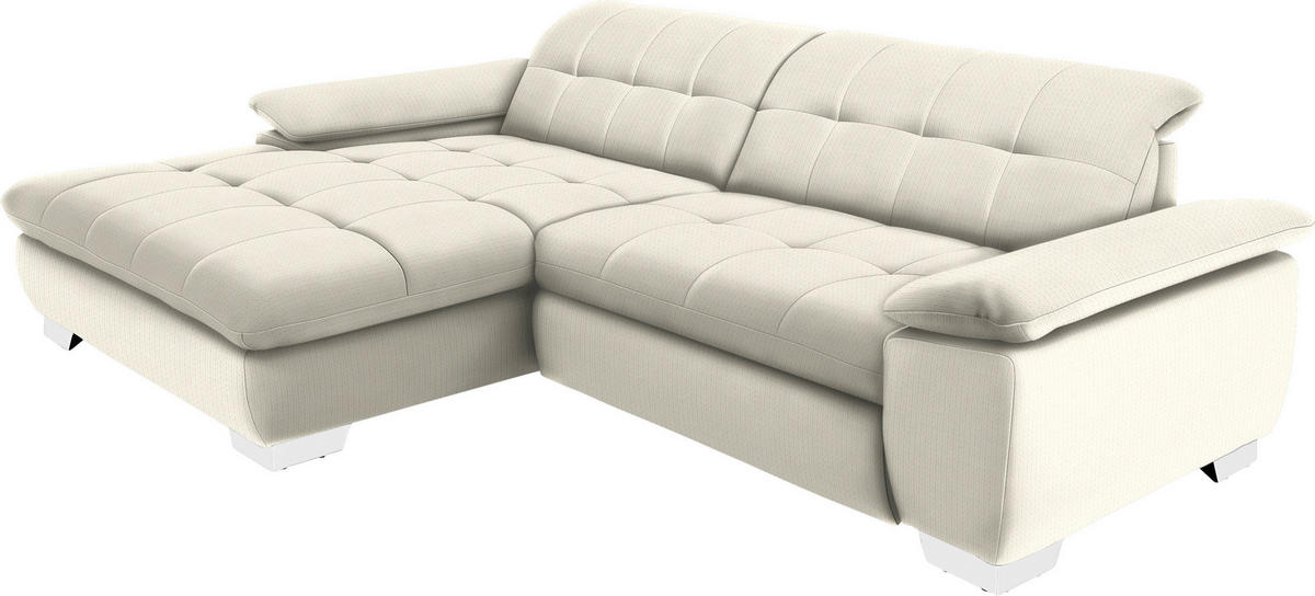 ECKSOFA in Mikrofaser Weiss  - Chromfarben/Weiss, Design, Textil/Metall (180/265cm) - Carryhome
