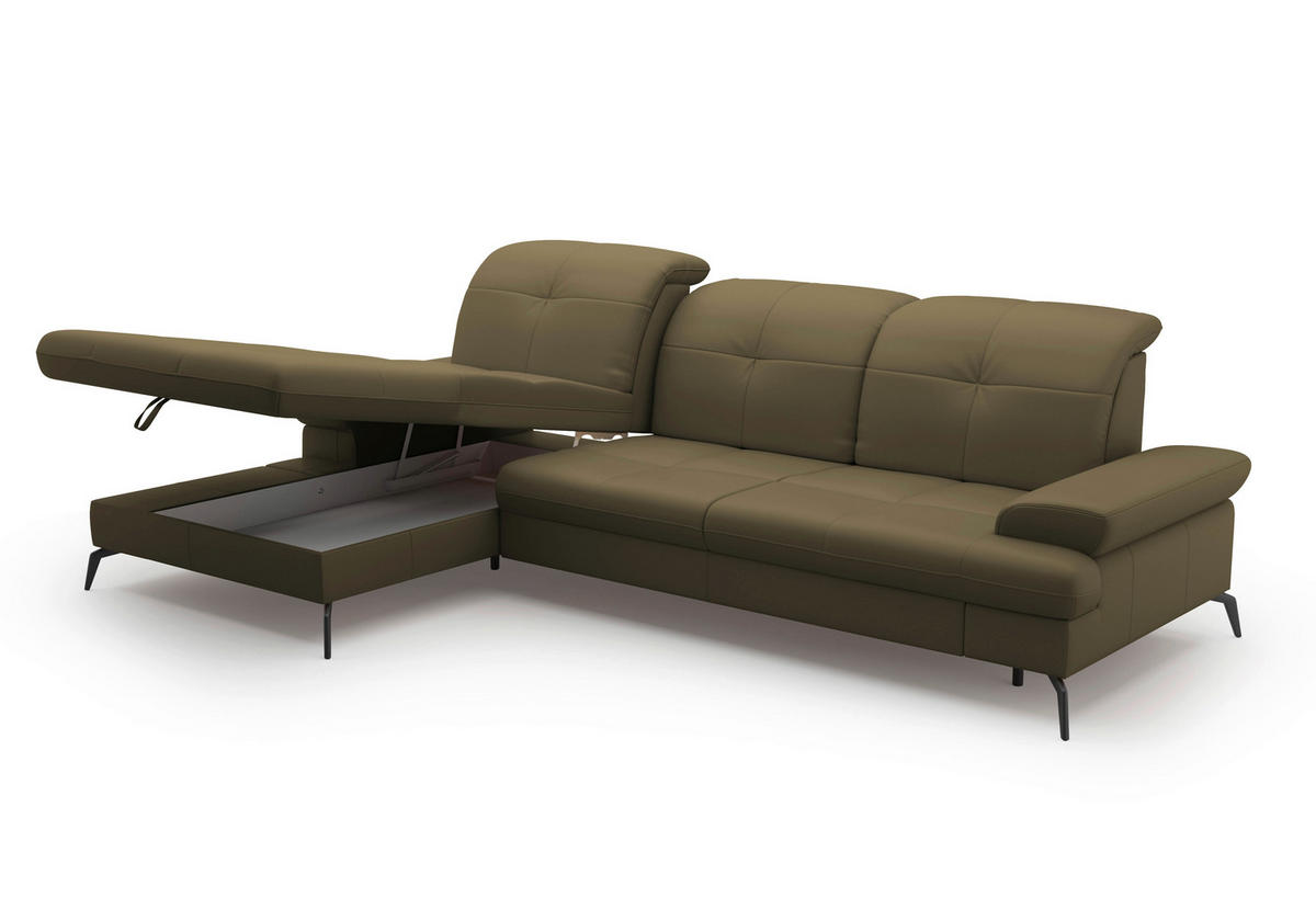 Freisteller von Sit & More ECKSOFA Olivgrün Echtleder.