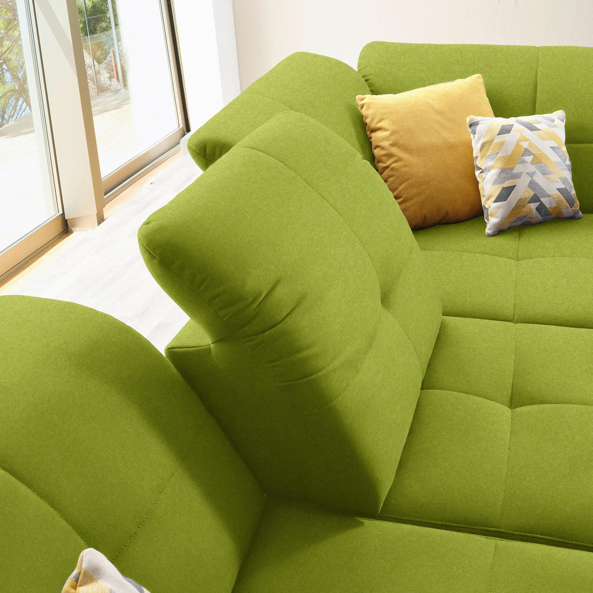 ECKSOFA in Chenille Limette  310/240 cm  - Limette/Schwarz, Design, Textil/Metall (310/240cm) - Xora