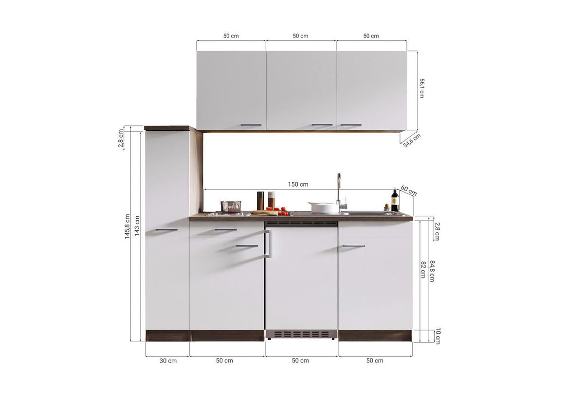 MODULKÖK 180 cm   i grå  - aluminiumfärg/grå, Basics, trämaterial/plast (180cm) - Respekta