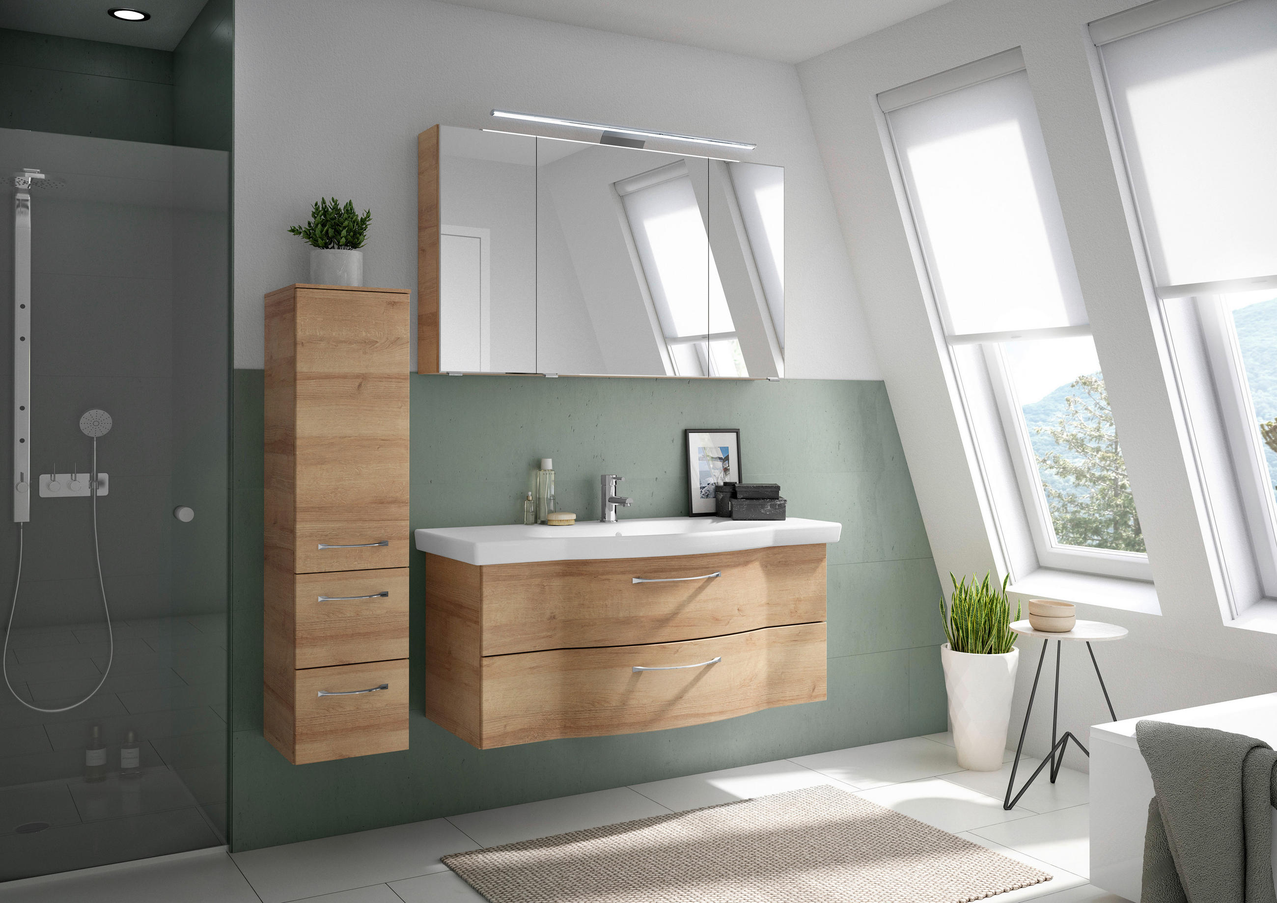 BADEZIMMER 4-teilig in 152 cm - Chromfarben/Eichefarben, KONVENTIONELL, Glas/Keramik (152cm) - Pelipal