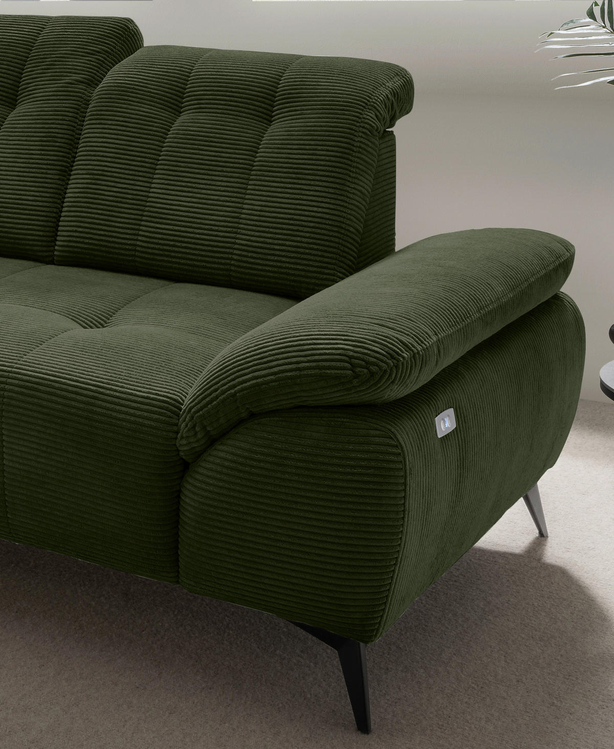 ECKSOFA in Cord Dunkelgrün  - Dunkelgrün/Schwarz, Modern, Textil/Metall (200/272cm) - Livetastic
