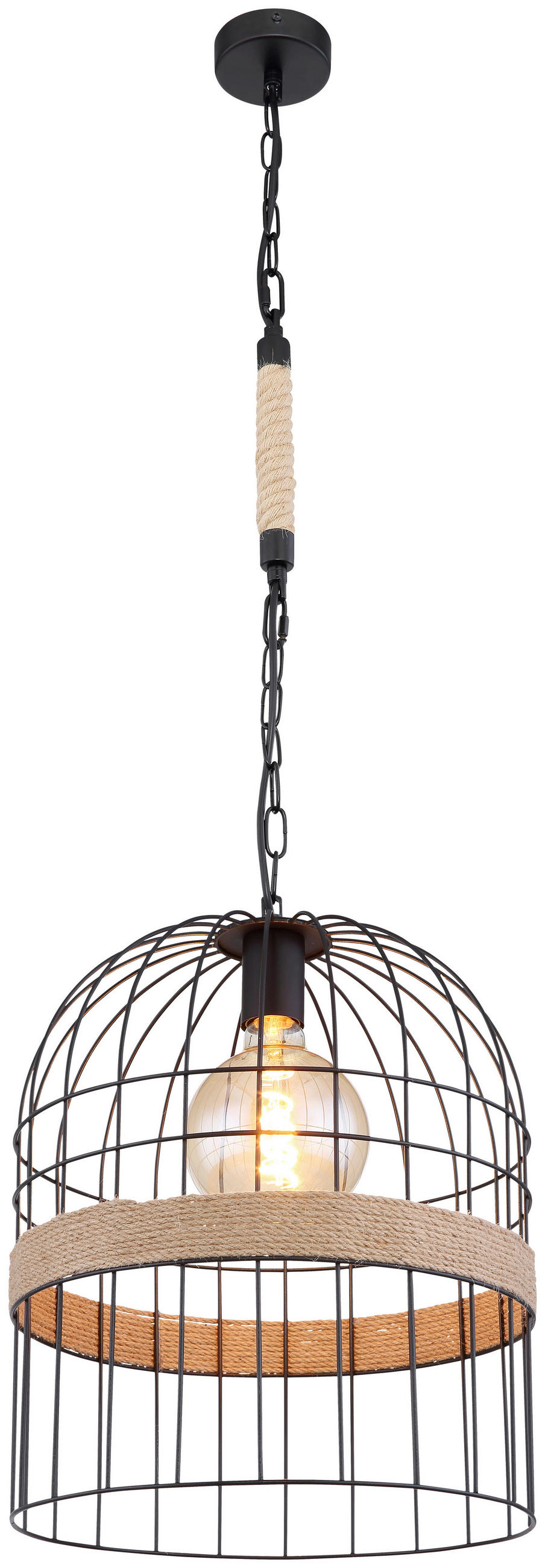 VISEČA SVETILKA        35/140 cm      E27 - črna/rjava, Natur, kovina/naravni materiali (35/140cm) - Globo