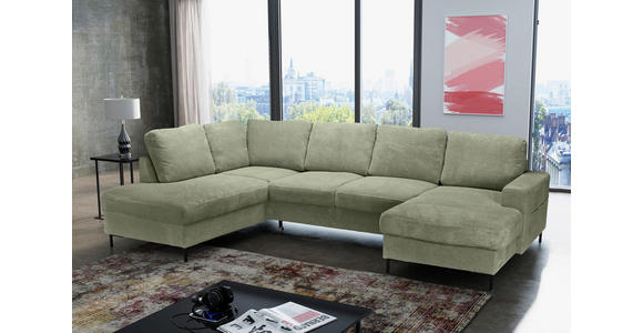 WOHNLANDSCHAFT Salbeigrün Cord  - Salbeigrün/Schwarz, KONVENTIONELL, Textil/Metall (197/303/148cm) - Carryhome