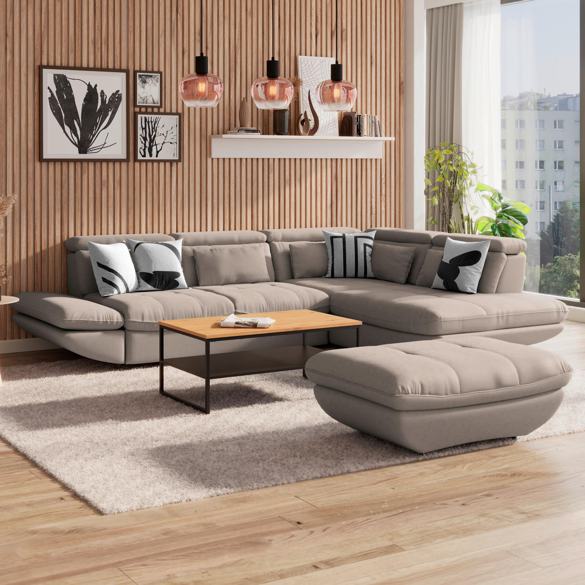 WOHNLANDSCHAFT Beige Mikrofaser  - Beige/Schwarz, MODERN, Kunststoff/Textil (311/233cm) - MID.YOU