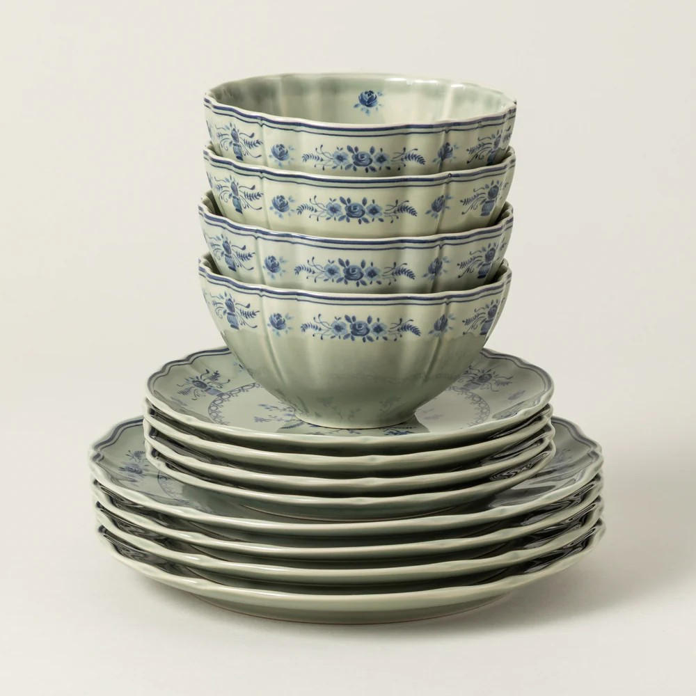 KOMBISERVICE Blau, Olivgrün VILA 12-teilig 4 Personen  - Blau/Olivgrün, Basics, Keramik - Costa Nova