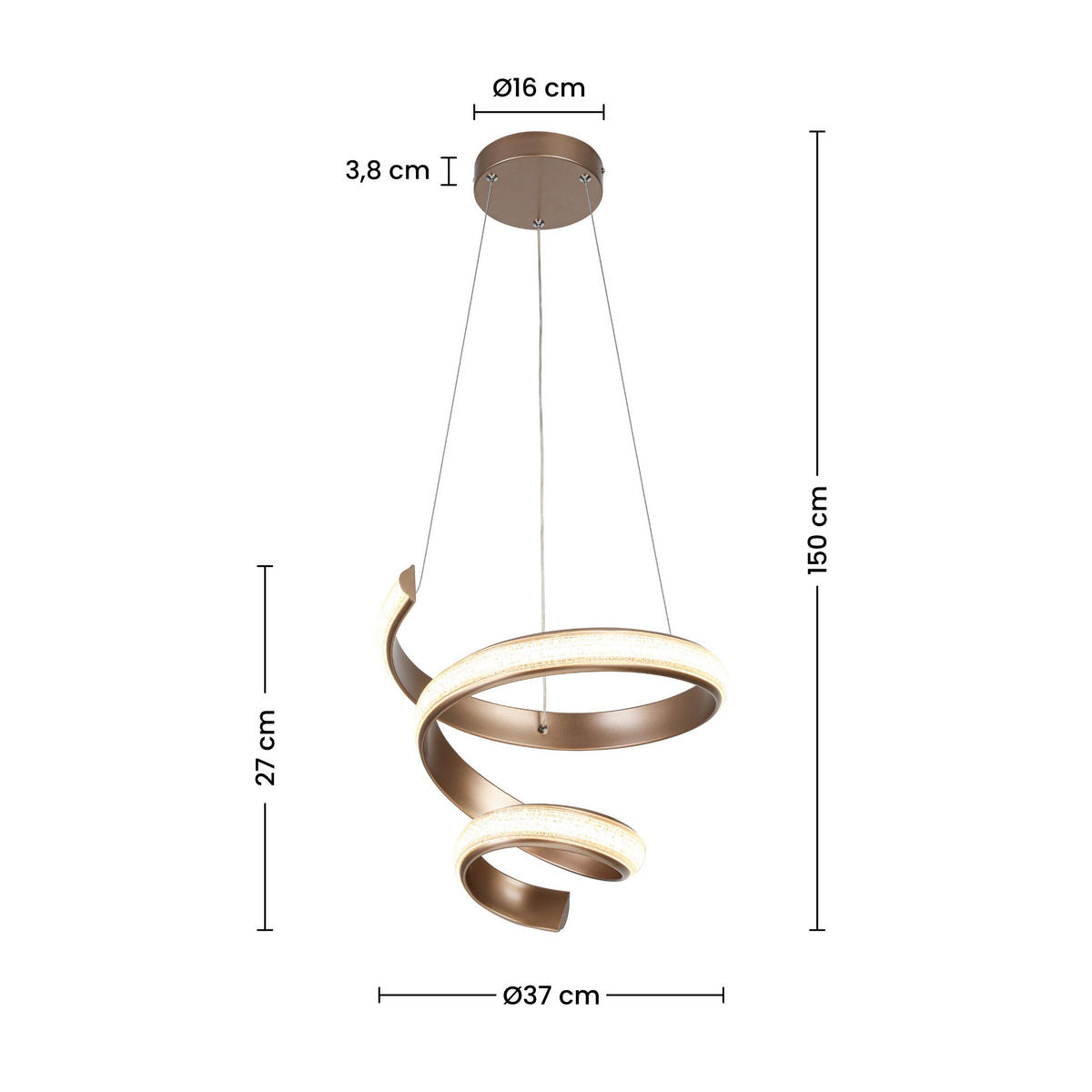 Lampă Suspendată Cu Led 37/150 cm  - cappuccino/transparent, Design, plastic/metal (37/150cm) - Novel