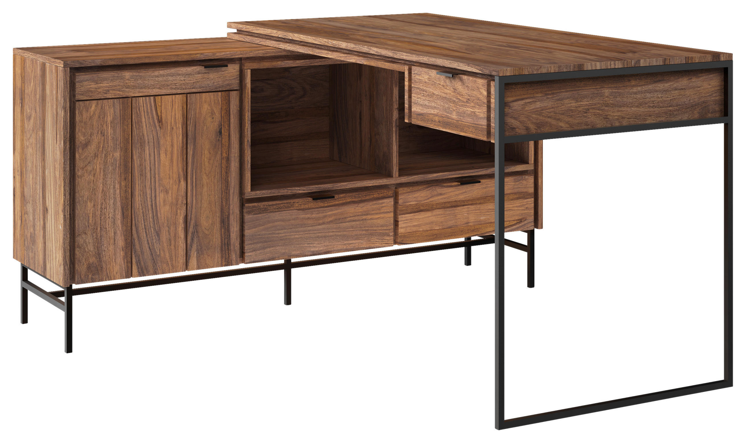 ECKSCHREIBTISCH 143,4/135/38/65/72,5/76 cm Braun  - Schwarz/Braun, Design, Holz/Metall (143,4/135/38/65/72,5/76cm) - Carryhome