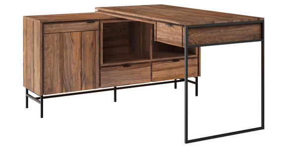 ECKSCHREIBTISCH 143,4/135/38/65/72,5/76 cm Braun  - Schwarz/Braun, Design, Holz/Metall (143,4/135/38/65/72,5/76cm) - Carryhome