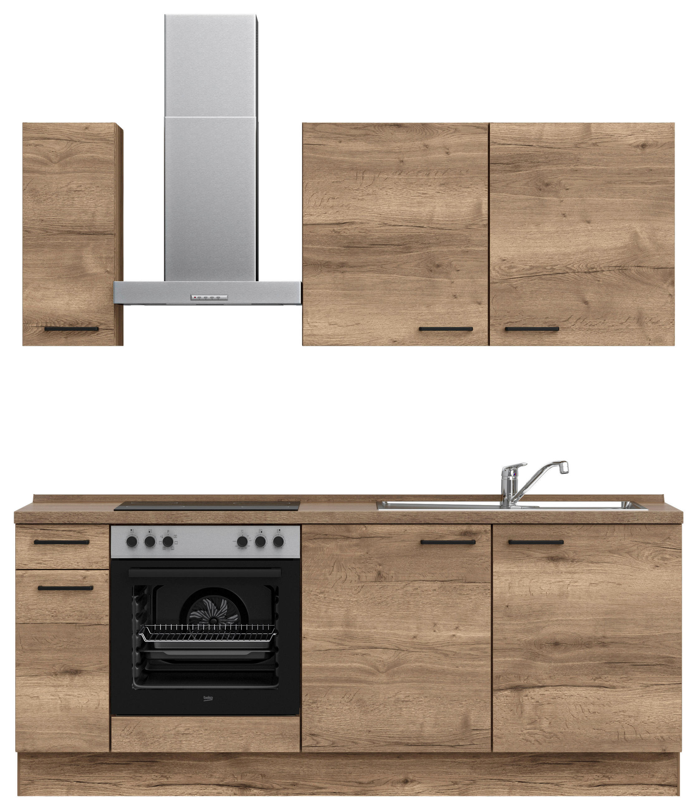 KÜCHENBLOCK 210 cm   in Eiche dunkel  - Eiche dunkel/Eichefarben, MODERN, Holzwerkstoff/Metall (210cm) - Nobilia