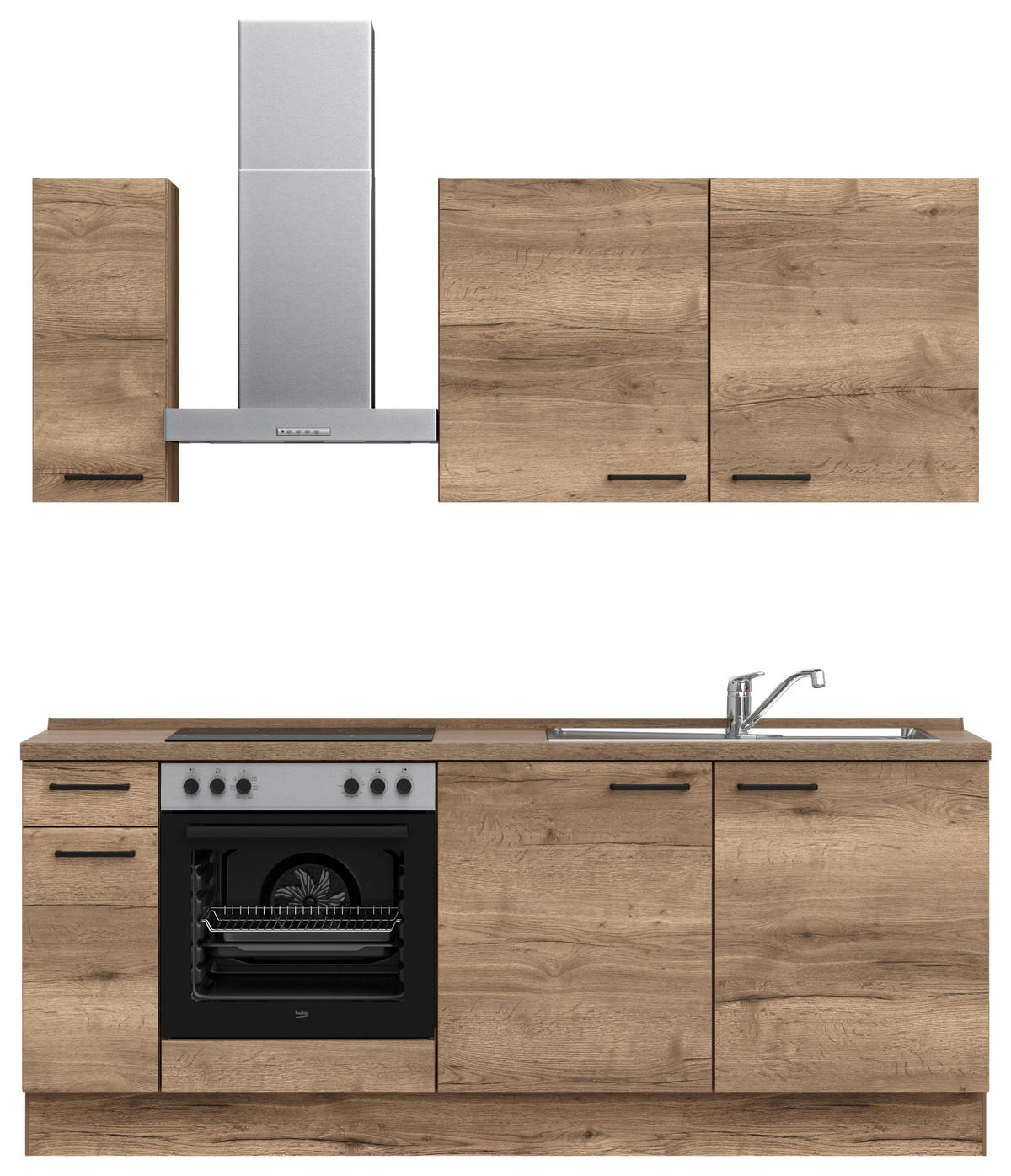 KÜCHENBLOCK 210 cm   in Eiche dunkel  - Eiche dunkel/Eichefarben, MODERN, Holzwerkstoff/Metall (210cm) - Nobilia