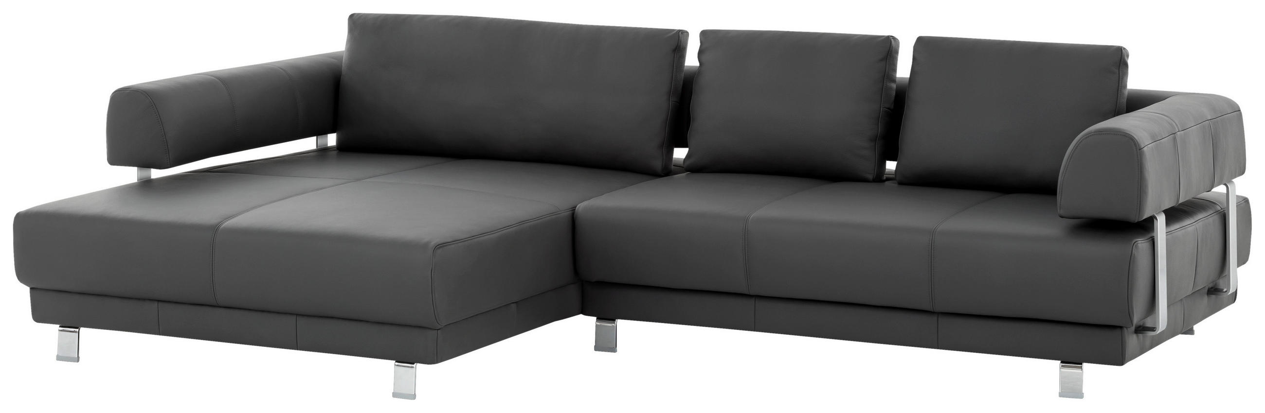 ECKSOFA Schieferfarben Echtleder  - Chromfarben/Schieferfarben, Design, Leder/Metall (188/307cm) - Stylife