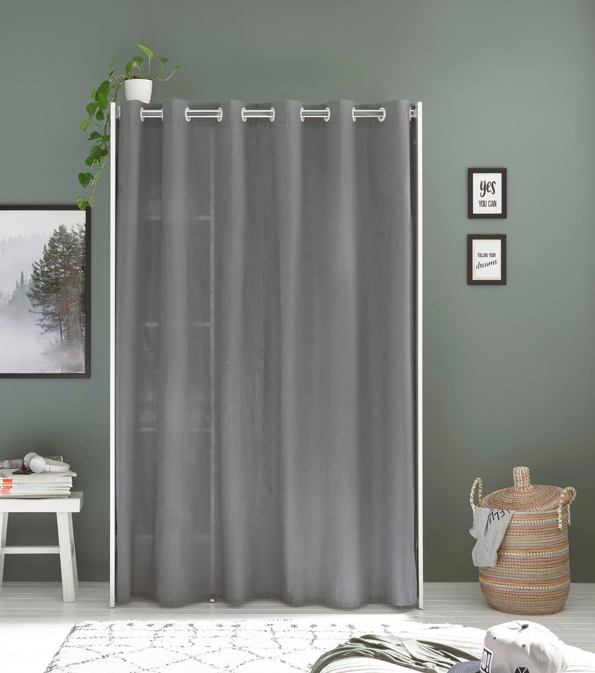 OTVORENI ORMAR ZA ODJEĆU     - bijela/siva, Basics, drvni materijal/tekstil (120-157/195/50cm) - MID.YOU