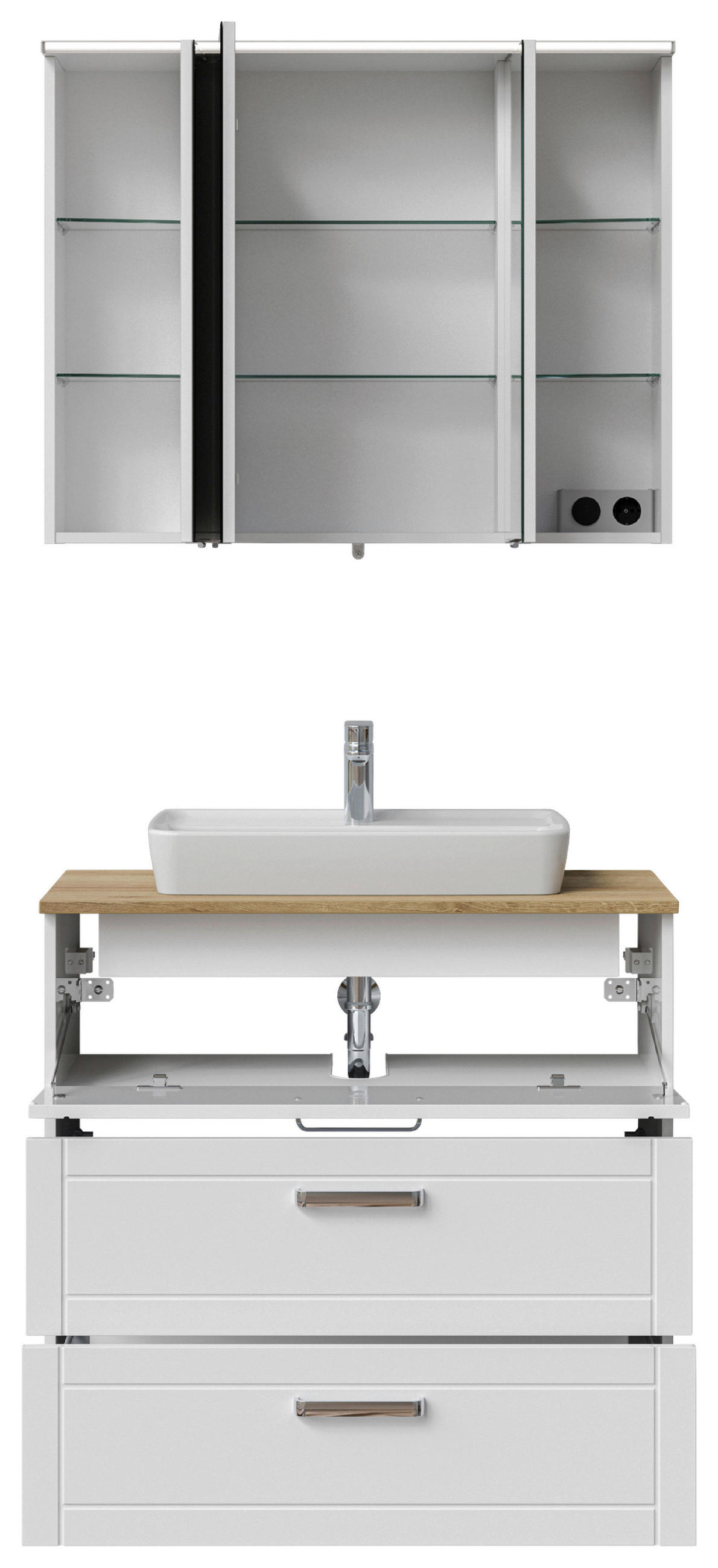 BADEZIMMER 4-teilig  in 90 cm  - Chromfarben/Eichefarben, MODERN, Glas/Keramik (90cm) - Sadena