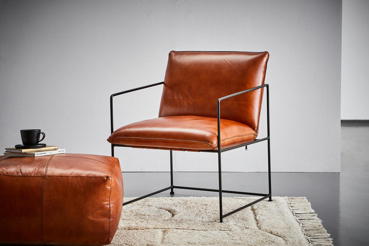 SESSEL Echtleder Braun    - Schwarz/Braun, MODERN, Leder/Metall (58/80/69cm) - Livetastic