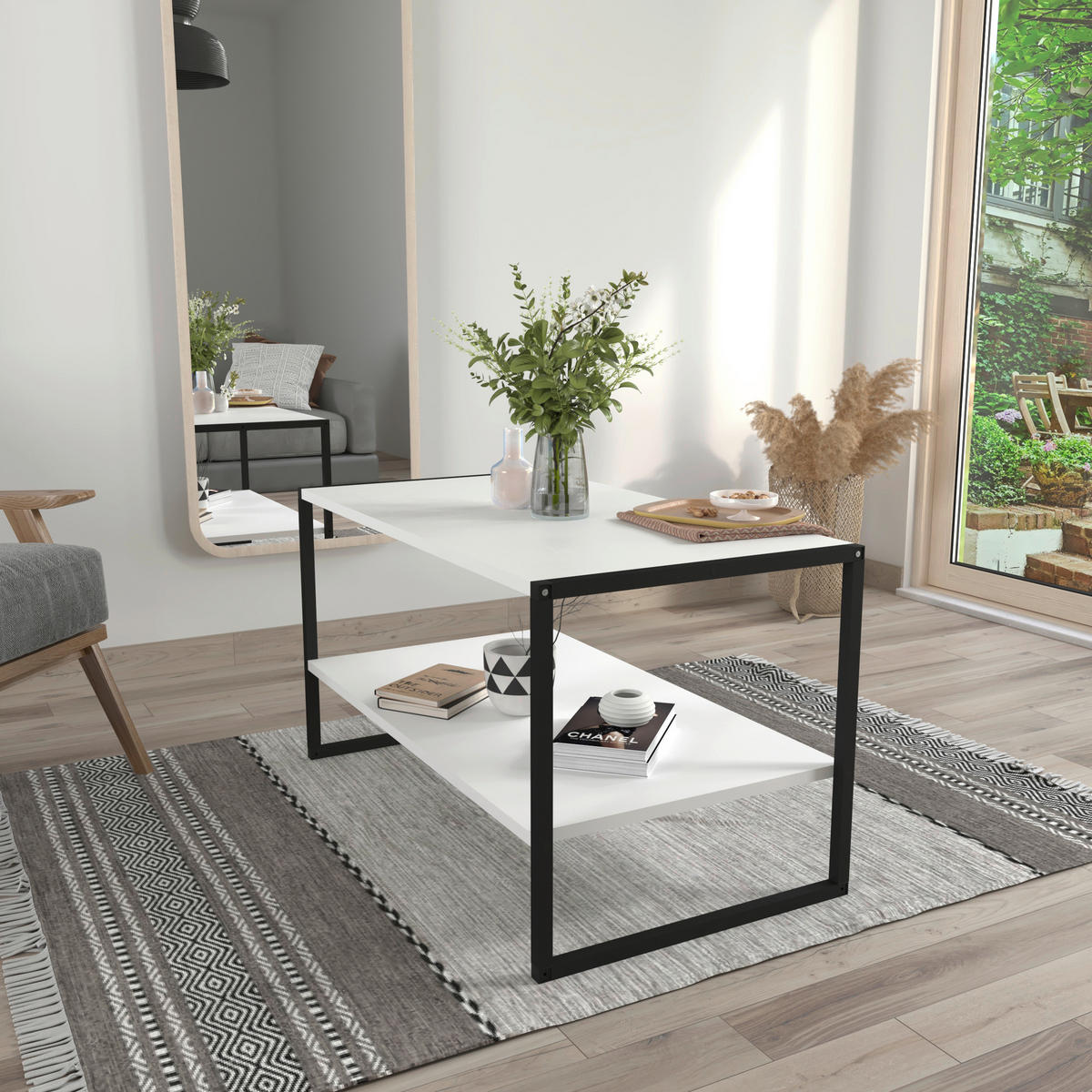 COUCHTISCH in Holzwerkstoff 90/50/50 cm  - Weiss/Schwarz, Design, Holzwerkstoff/Metall (90/50/50cm) - MID.YOU