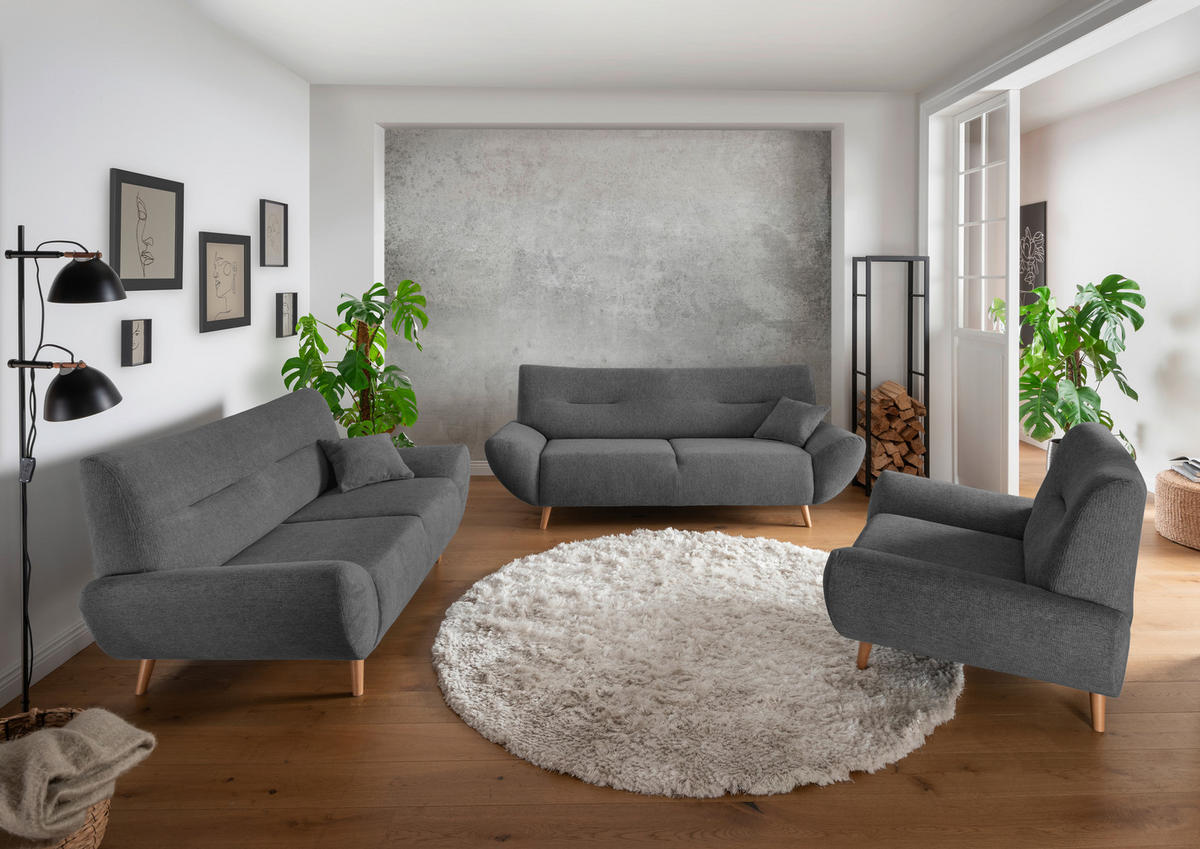 3-SITZER-SOFA in Chenille Anthrazit  - Wildeiche/Anthrazit, MODERN, Holz/Textil (205/81/90cm) - MID.YOU