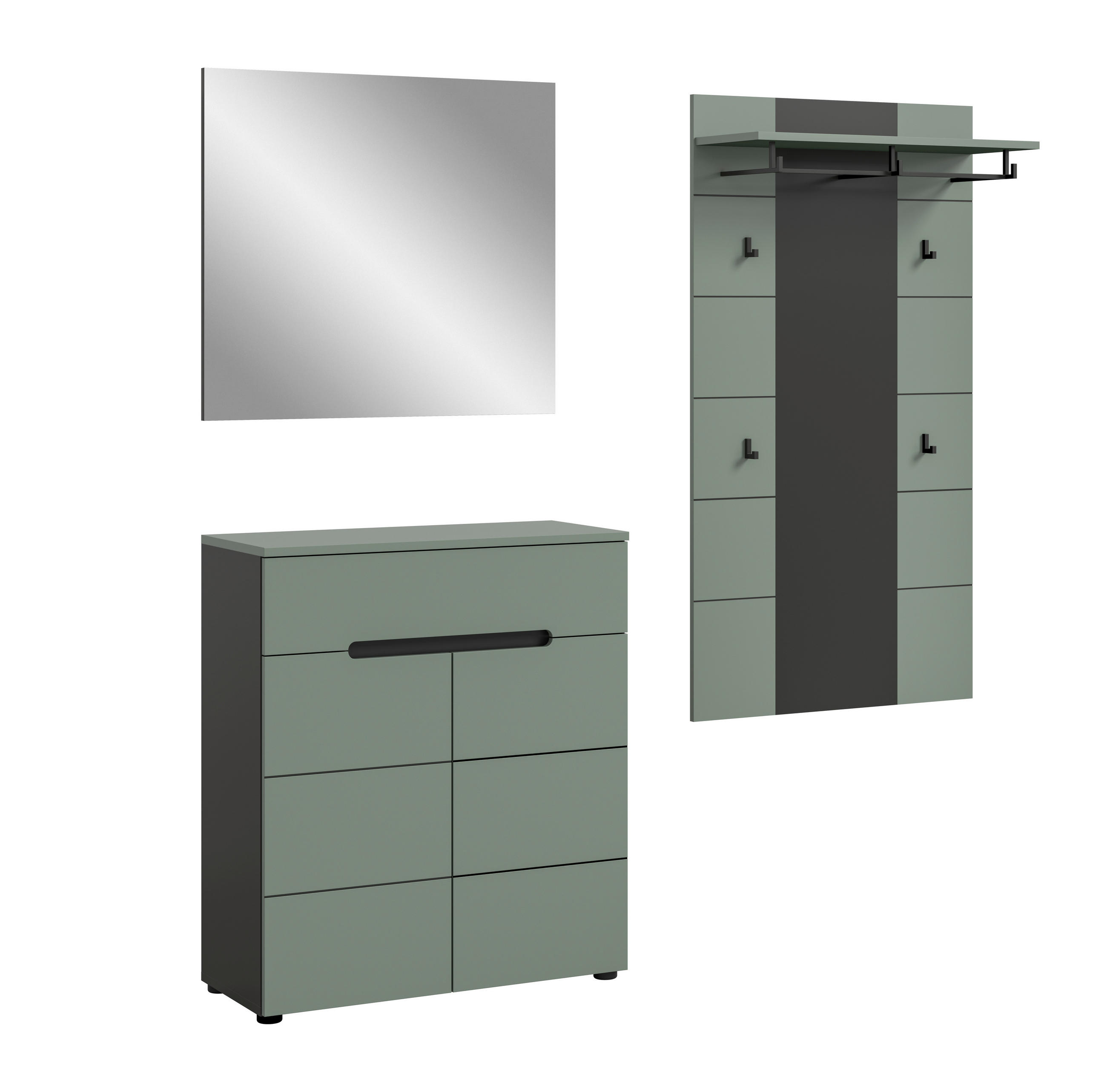 GARDEROBE 3-teilig 175/190/37 cm  - Graugrün/Grau, Design, Holzwerkstoff (175/190/37cm) - Livetastic