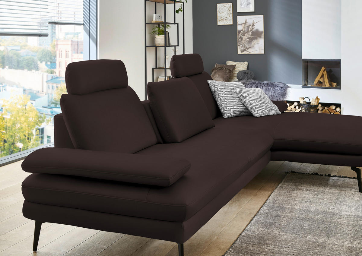 ECKSOFA in Echtleder Braun  - Schwarz/Braun, Design, Leder/Metall (310/180cm) - Dieter Knoll