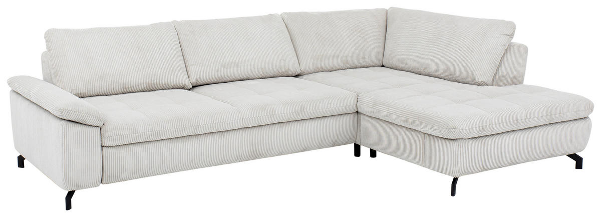 ECKSOFA in Cord, Velours Ecru  - Ecru/Schwarz, Design, Textil/Metall (291/197cm) - Beldomo Style