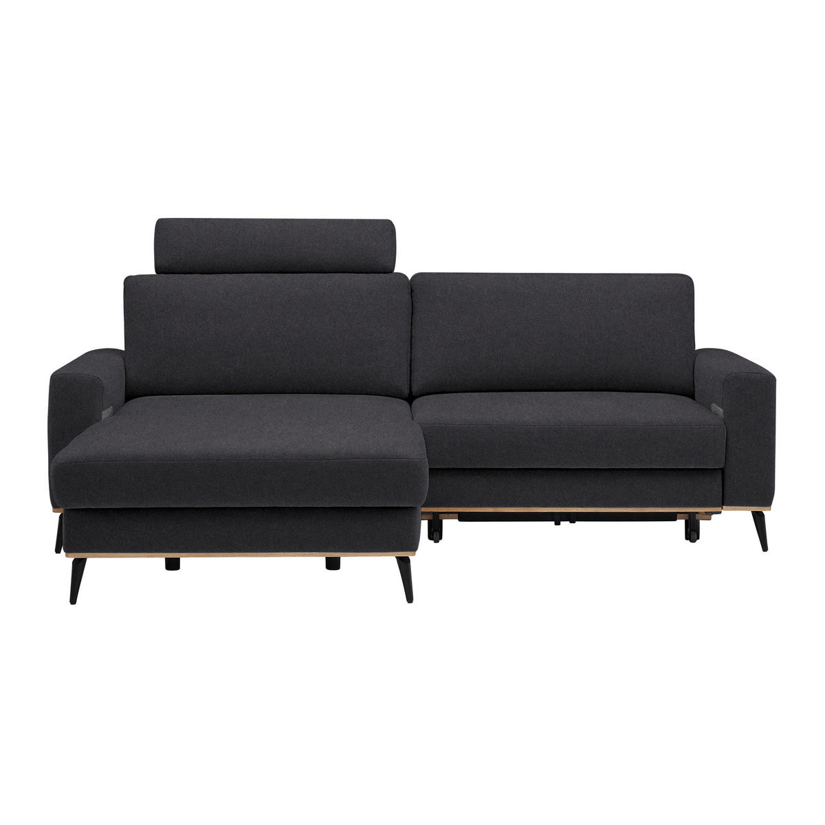 ECKSOFA in Lederlook, Mikrofaser Platinfarben  - Platinfarben/Schwarz, Konventionell, Holz/Textil (167/234cm) - MID.YOU