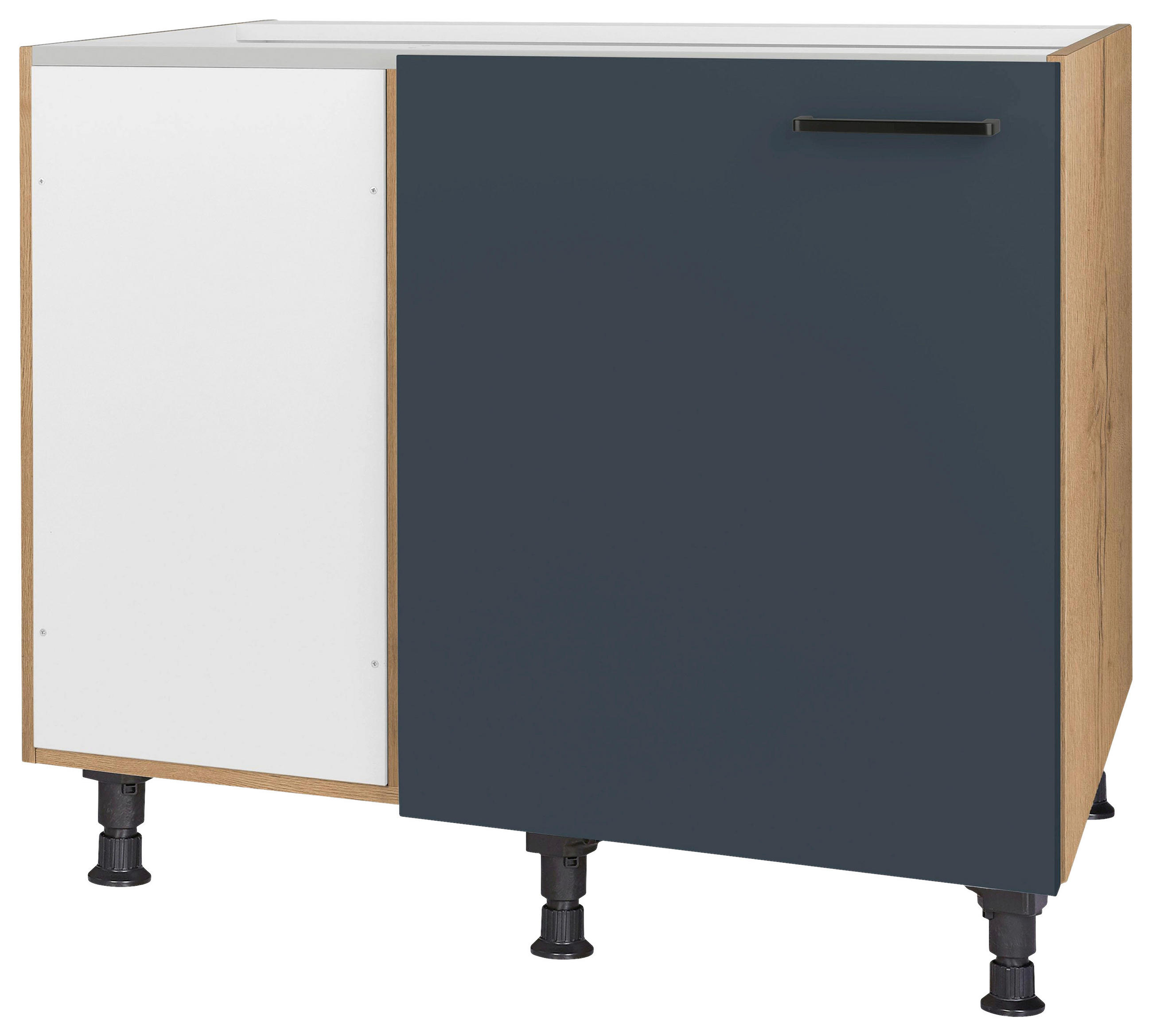 Nobilia Eckunterschrank Easytouch Blau, Eiche 125x87x65 cm