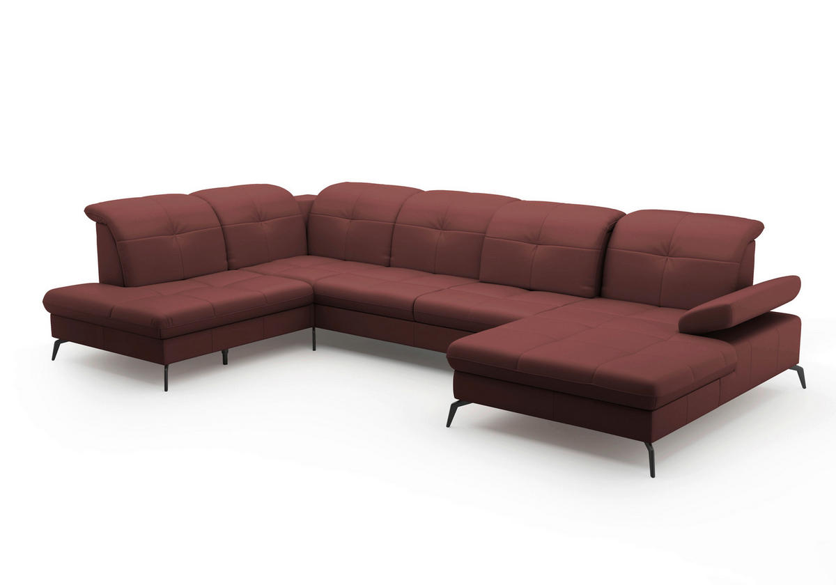 WOHNLANDSCHAFT in Echtleder Rotbraun  - Rotbraun/Schwarz, Konventionell, Leder/Metall (231/357/185cm) - Sit & More