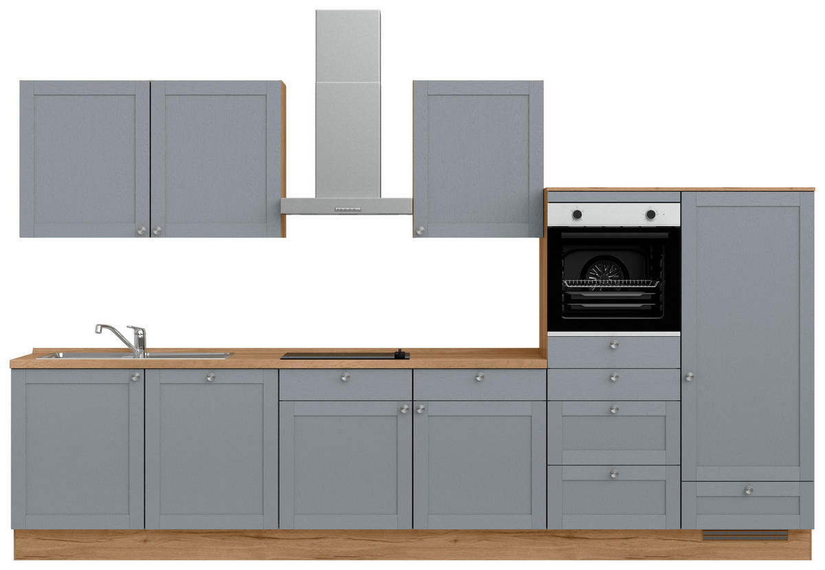 KÜCHENLEERBLOCK Frame 360 cm  in Eichefarben, Blaugrau  - Edelstahlfarben/Eichefarben, MODERN, Holzwerkstoff/Metall (360cm) - Nobilia