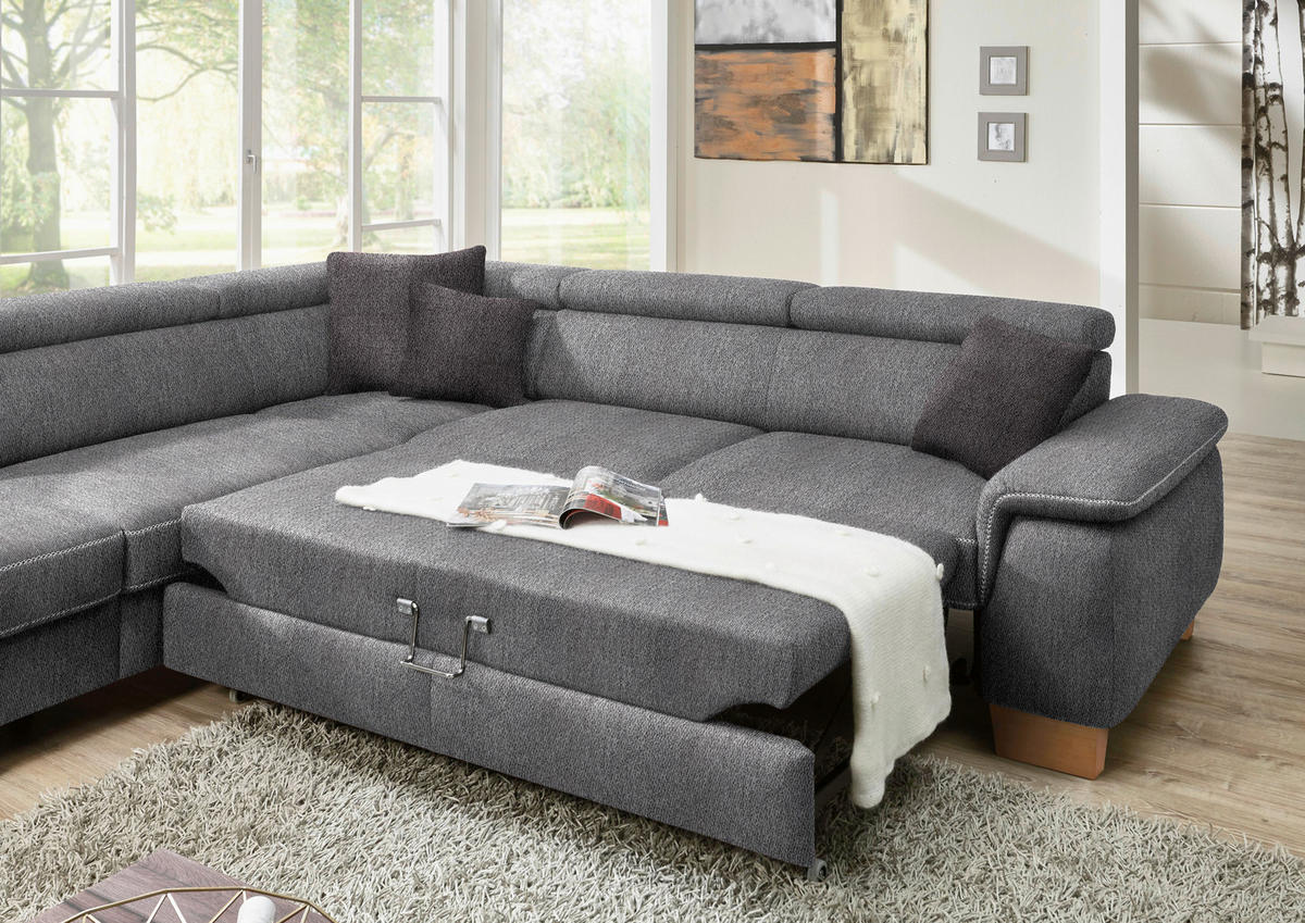ECKSOFA in Mikrofaser Grau  - Eichefarben/Beige, Natur, Holz/Textil (273/226cm) - Beldomo System
