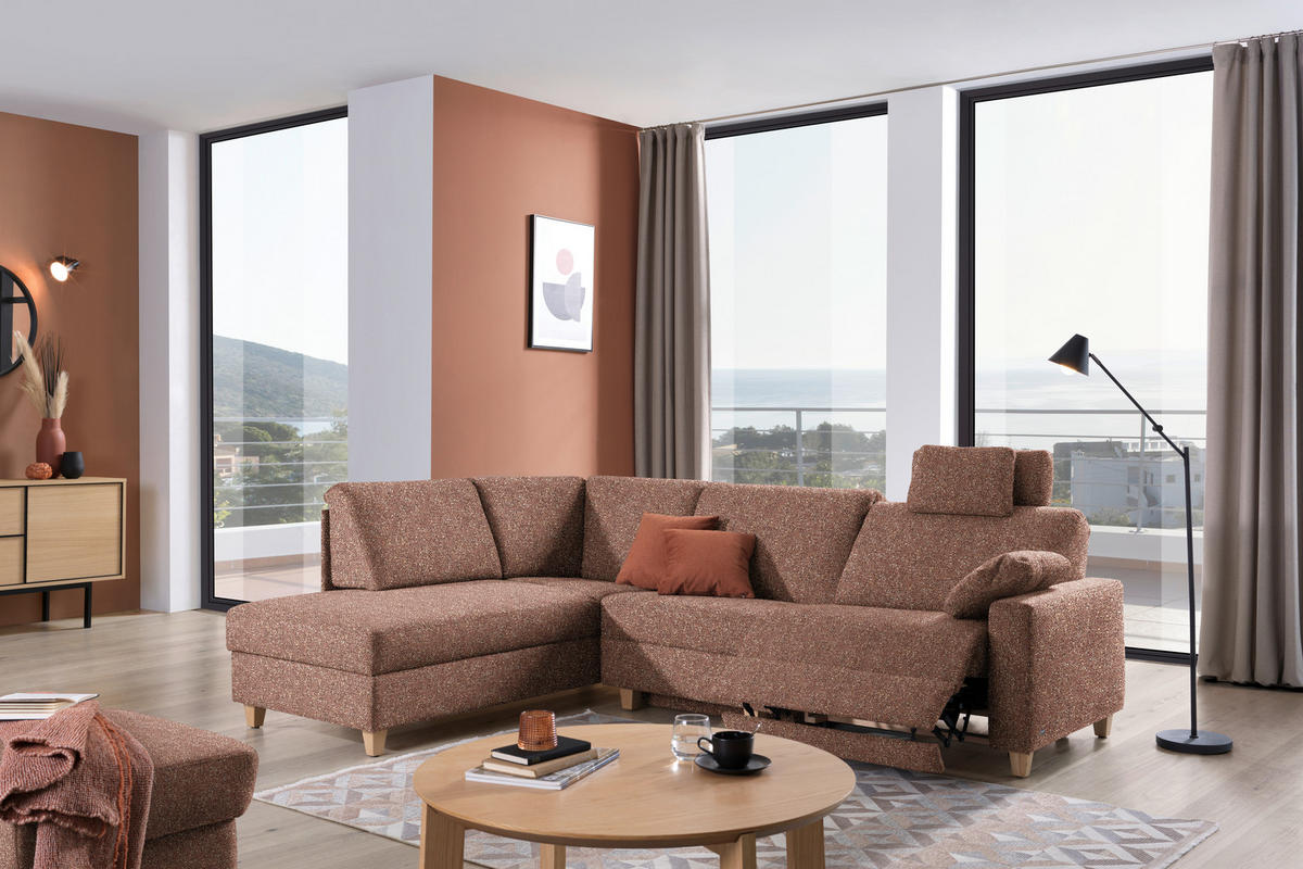 ECKSOFA  in Mikrovelours Terracotta  203/261 cm  - Eichefarben/Terracotta, KONVENTIONELL, Holz/Textil (203/261cm) - Sedda