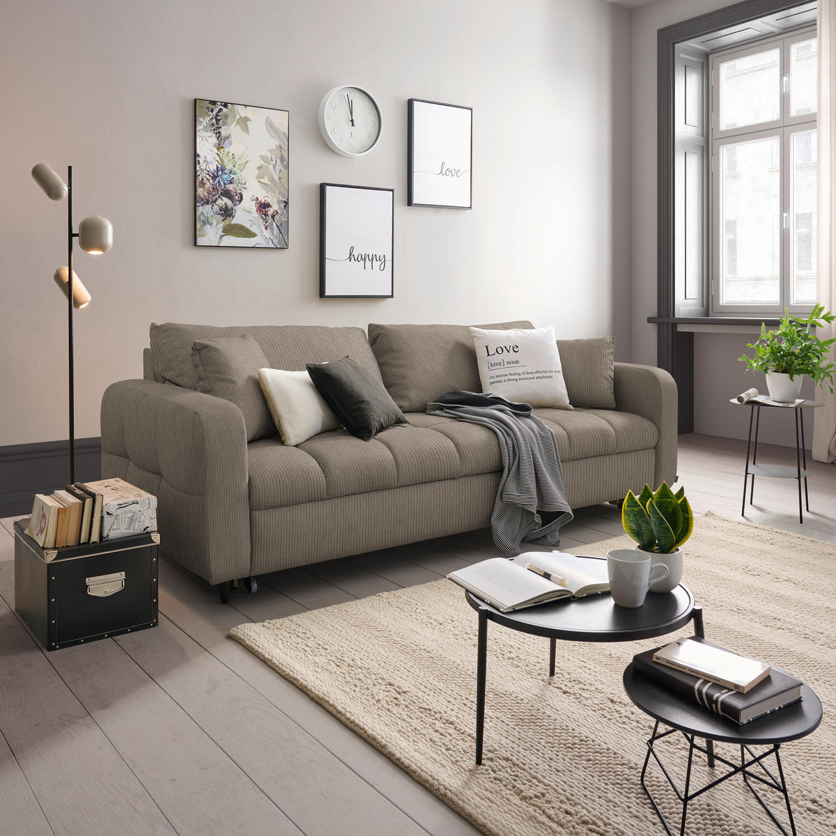 SCHLAFSOFA  in Cord, Velours Taupe  - Taupe/Schwarz, Design, Holz/Textil (236/88/101cm) - Lomoco