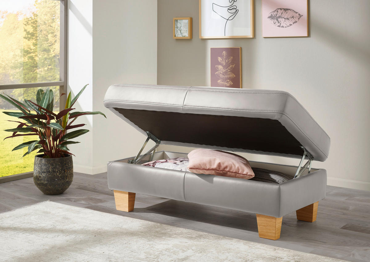 ECKSOFA in Echtleder Hellgrau  - Eiche Bianco/Hellgrau, Natur, Leder/Holz (235/257cm) - Valdera