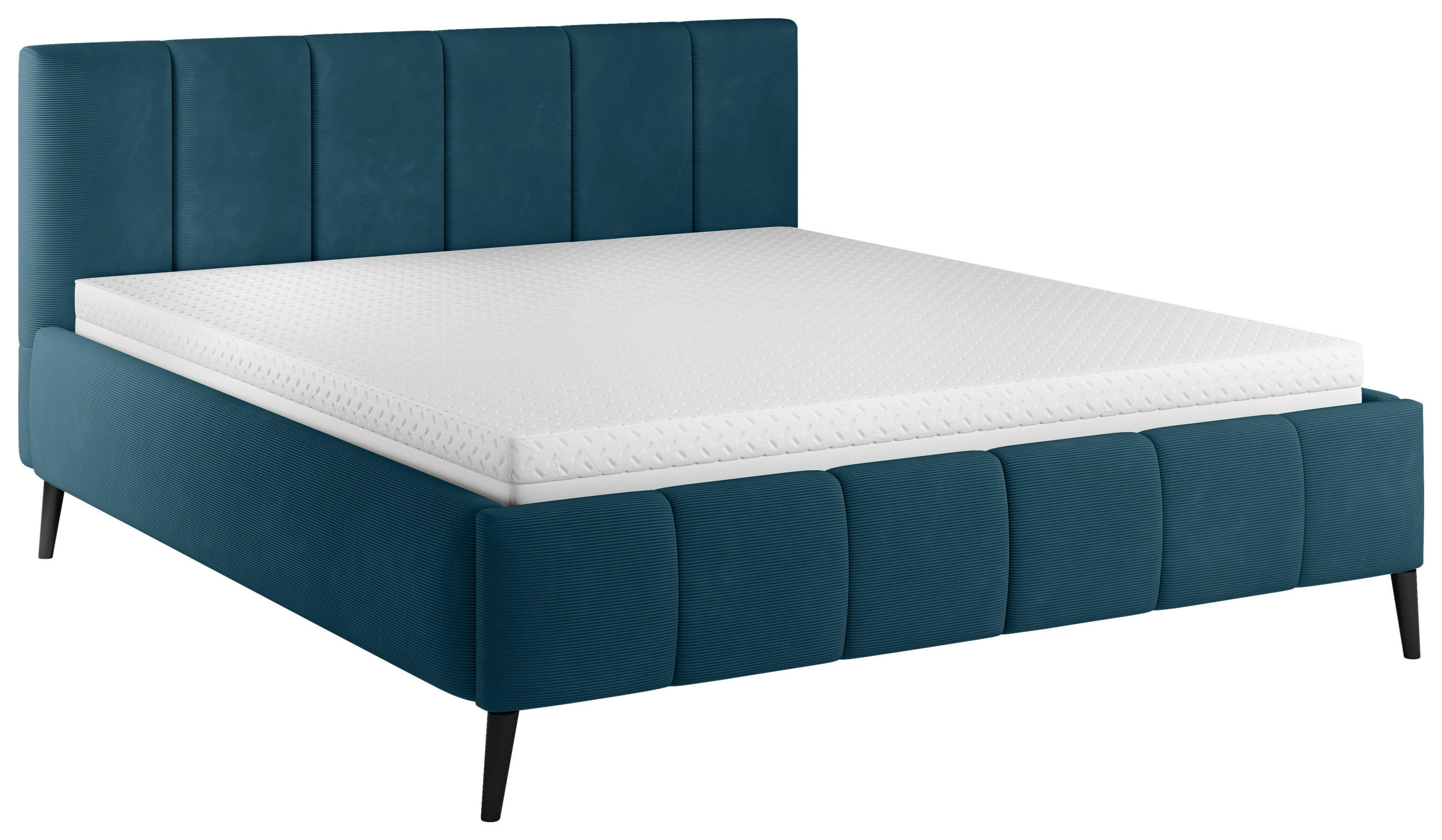 POLSTERBETT gepolstertes Kopfteil, Lattenrost 180/200 cm  in Blau  - Blau/Schwarz, Trend, Holz/Textil (180/200cm) - home24