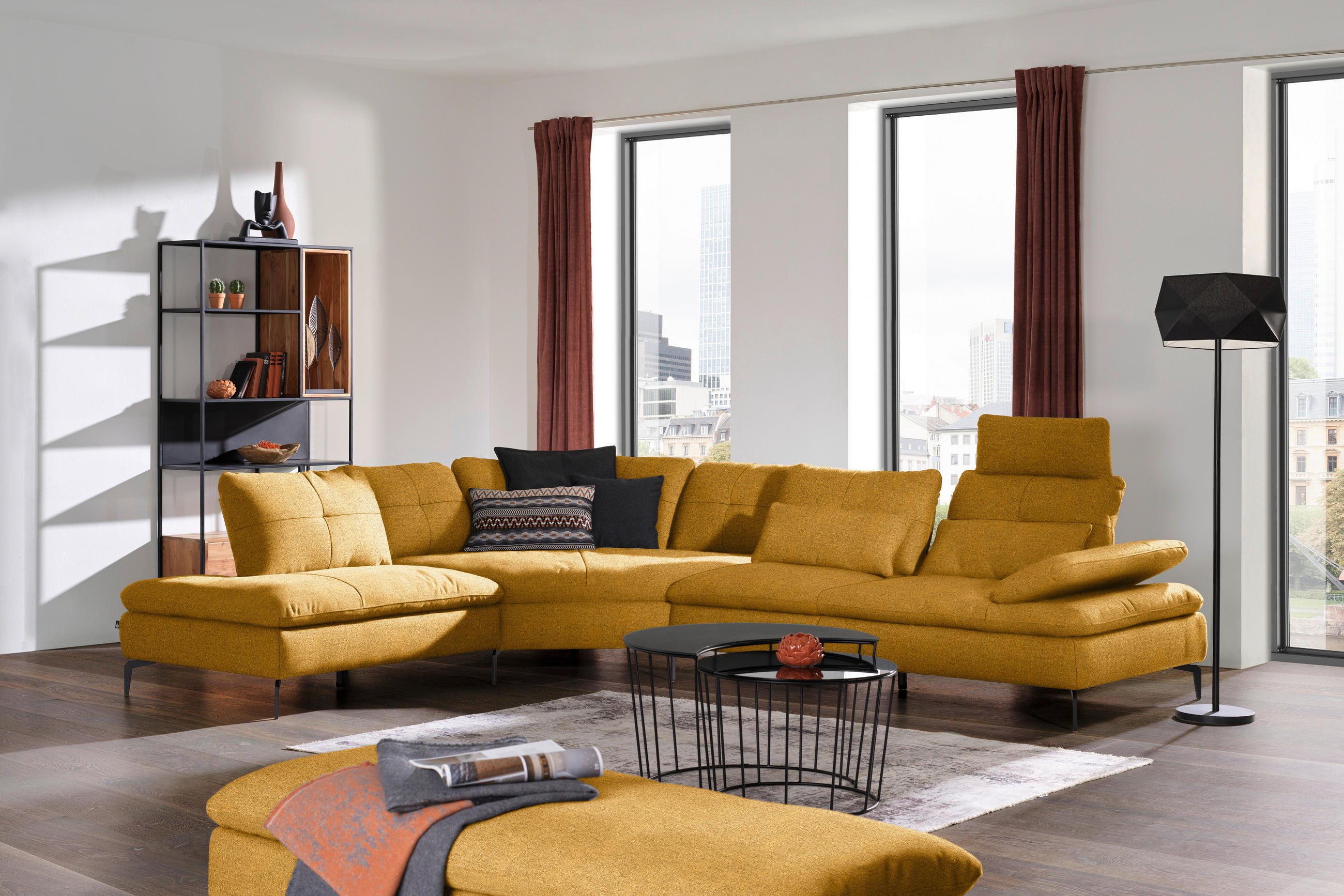 ECKSOFA in Flachgewebe Honig  - Schwarz/Honig, Design, Textil/Metall (271/344cm) - Chilliano