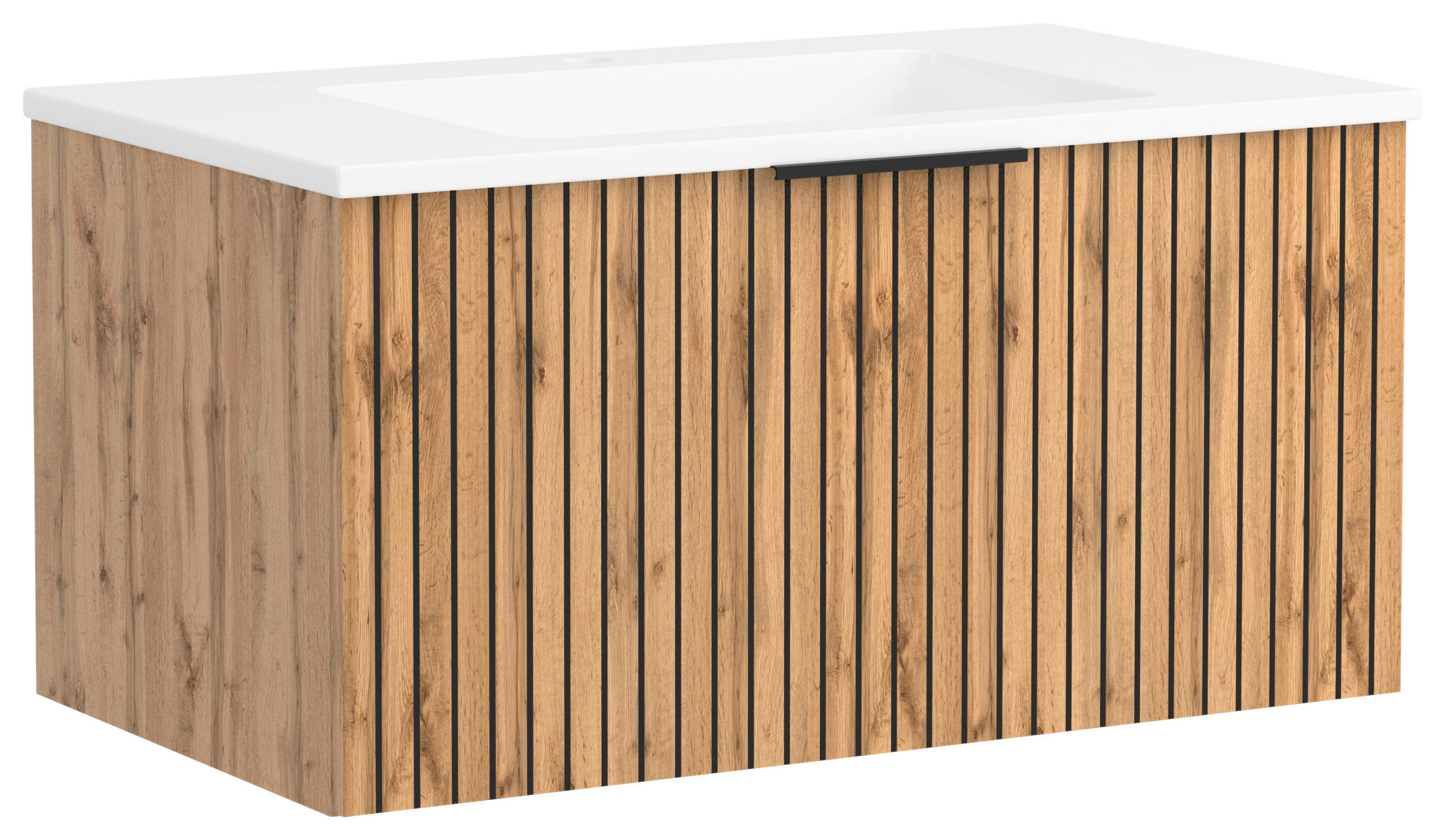 WASCHTISCHKOMBI 80 cm - Weiss/Eiche Wotan, Modern, Holzwerkstoff/Stein (80cm) - Held