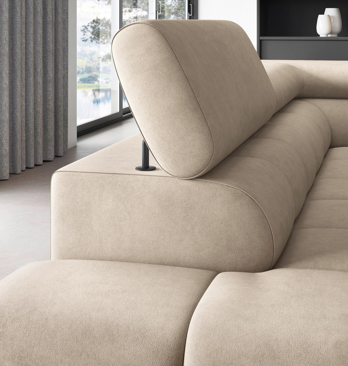 ECKSOFA FERUCCE in Chenille Beige  200/276 cm  - Beige/Schwarz, Design, Textil/Metall (200/276cm) - MID.YOU