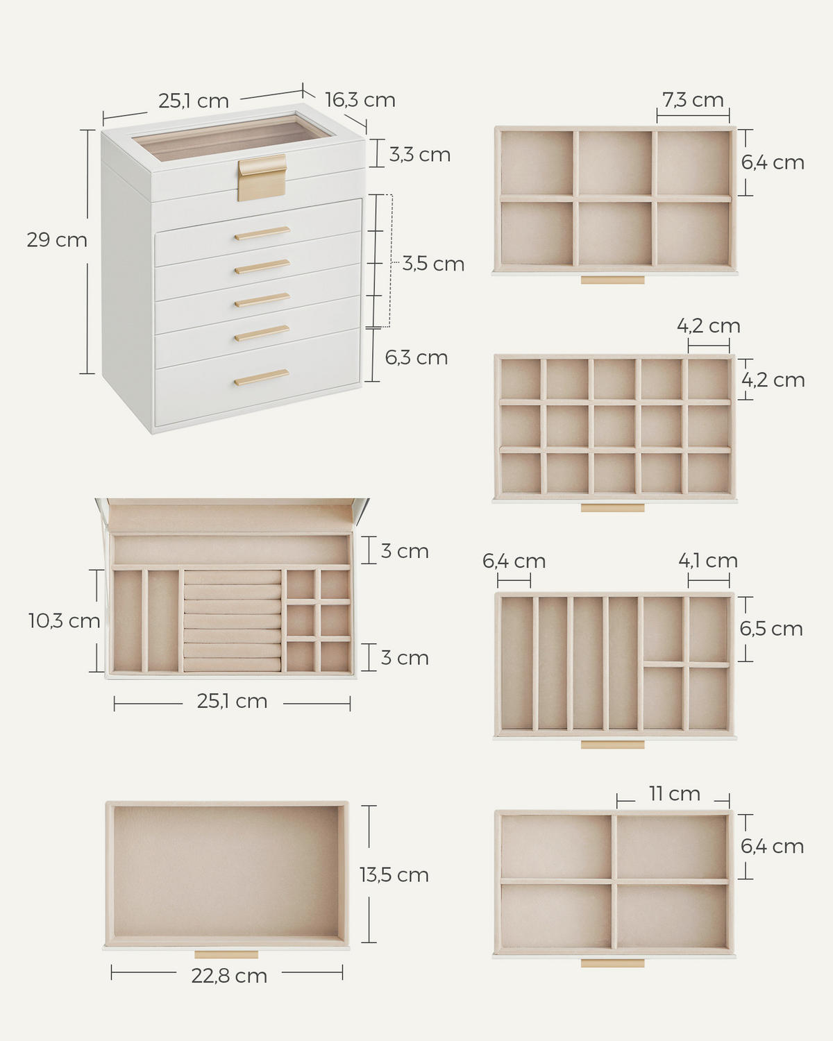 SCHMUCKKÄSTCHEN - Goldfarben/Weiß, Trend, Glas/Holzwerkstoff (25.1/29/16.3cm) - Boxxx