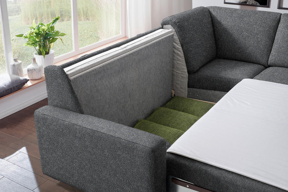 WOHNLANDSCHAFT  in Mikrovelours Grau  - Anthrazit/Alufarben, KONVENTIONELL, Textil (237/323/158cm) - Sedda