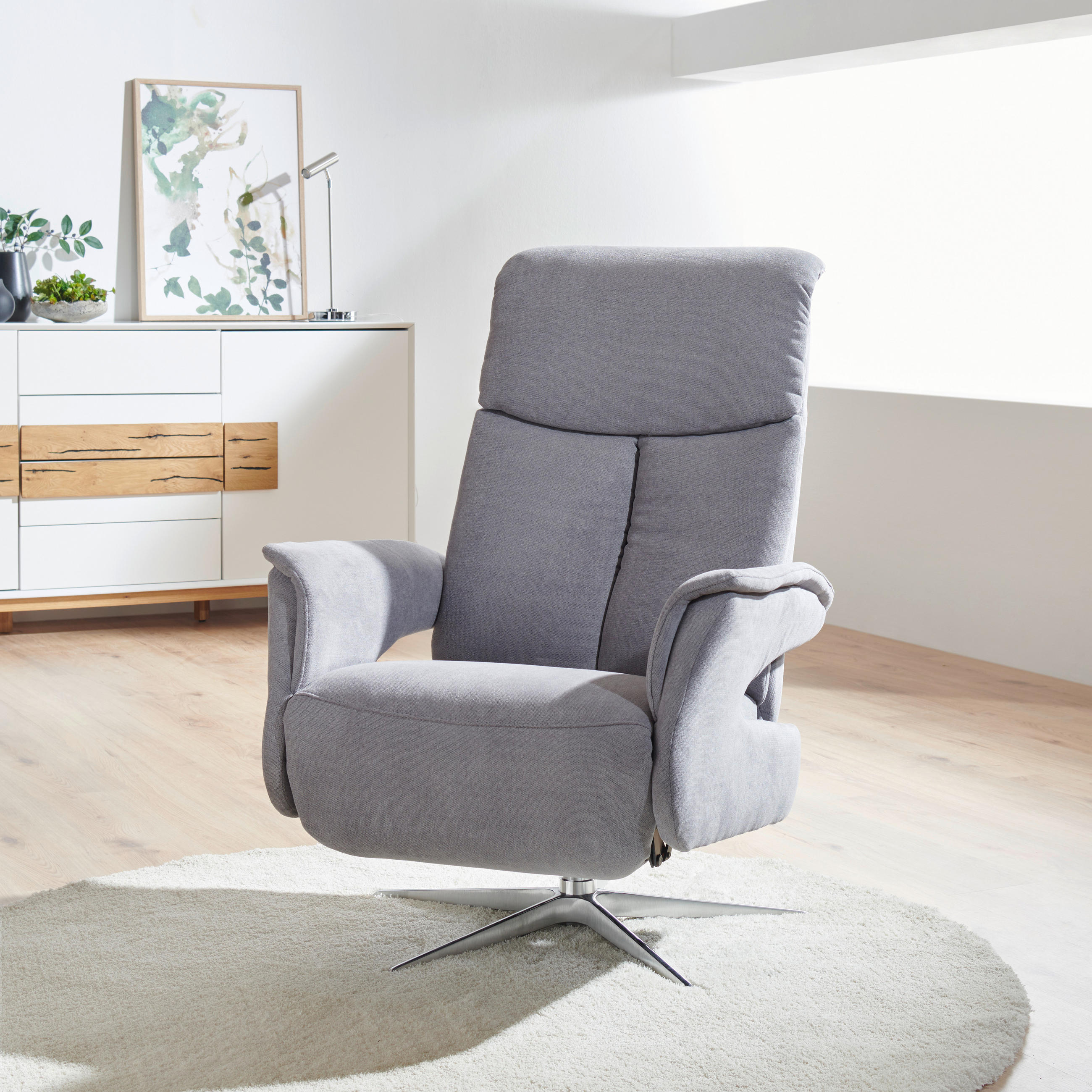 RELAXSESSEL Flachgewebe Relaxfunktion, Kopfteilverstellung, Fußteilverstellung    - Chromfarben/Grau, Design, Textil/Metall (78/106/88cm) - Welnova