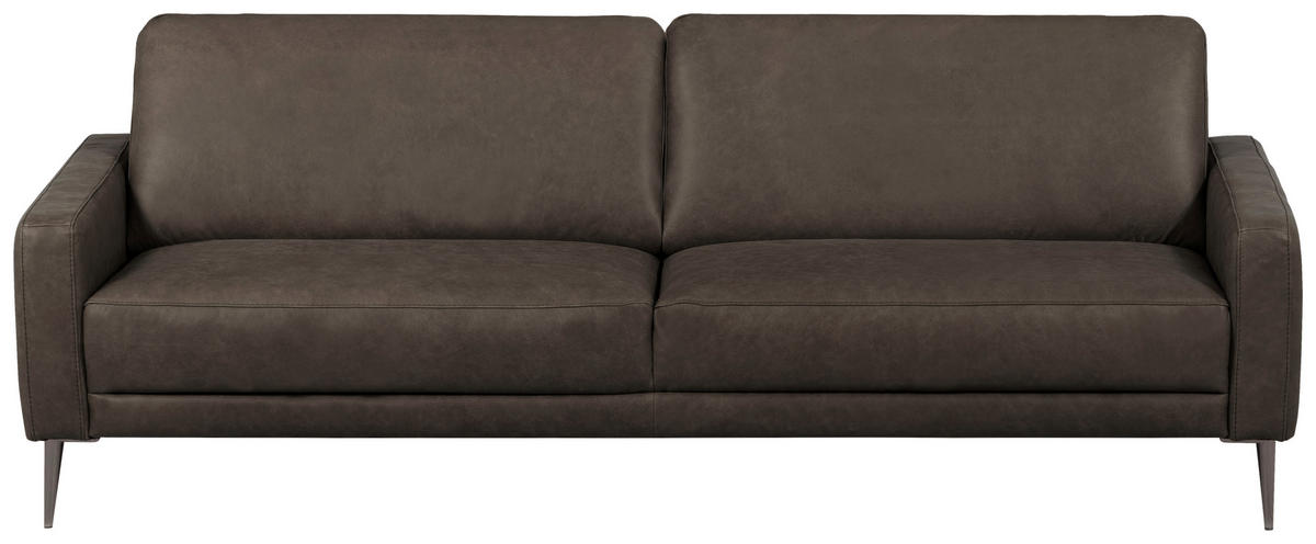 3,5-SITZER SPRING Echtleder Fango  - Fango/Schwarzchrom, Design, Leder/Metall (207/85/92cm) - Livetastic