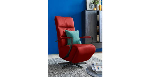 RELAXSESSEL in Leder Rot  - Rot/Schwarz, Design, Leder/Metall (64/112/80cm) - Cantus