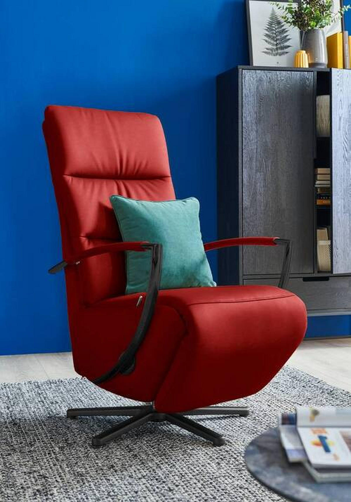 FAUTEUIL RELAX in Leder Rot  - Rot/Schwarz, Design, Leder/Metall (64/112/80cm) - Cantus