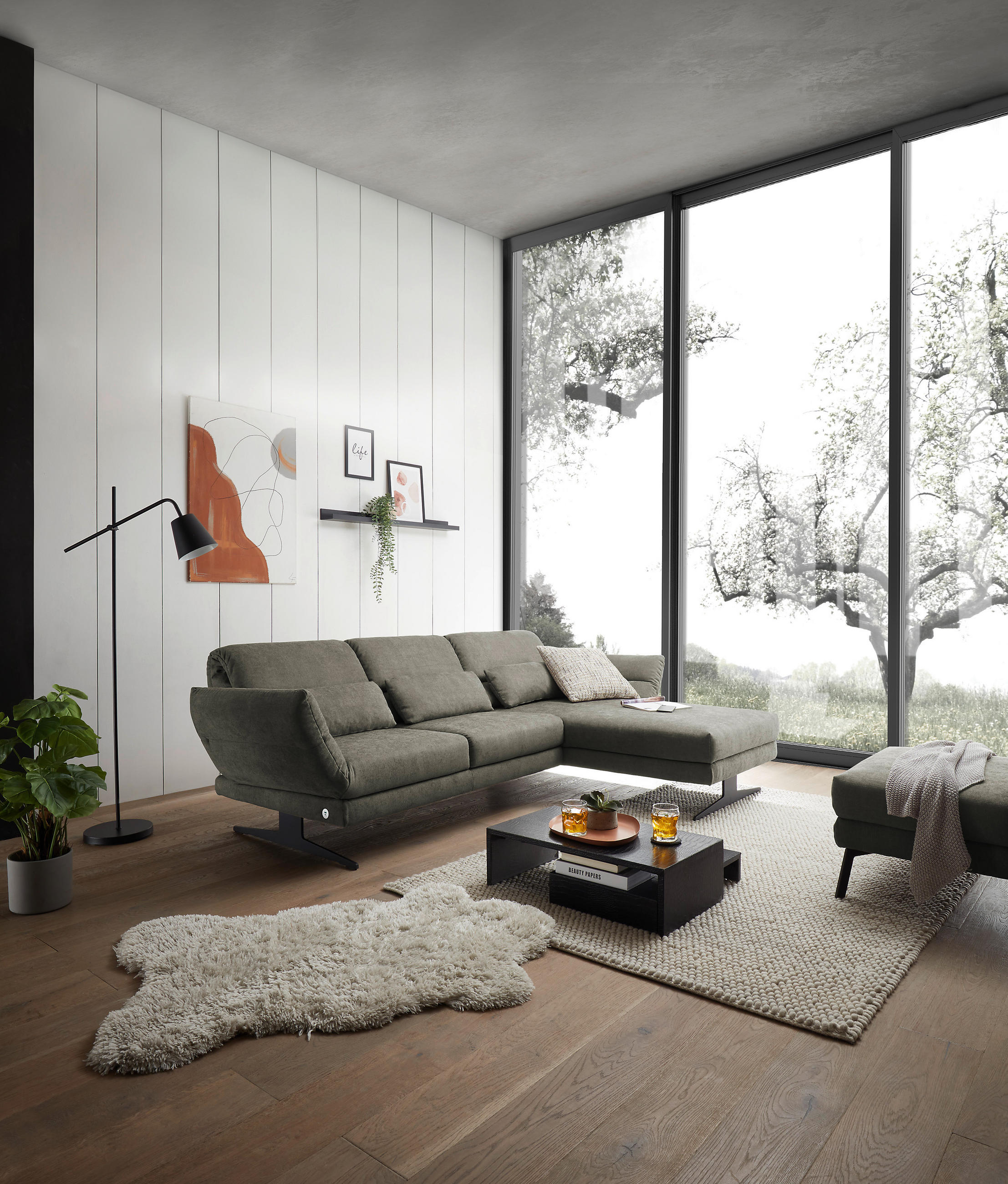 ECKSOFA in Flachgewebe Grün  - Schwarz/Grün, Design, Textil/Metall (279-327/176-217cm) - Dieter Knoll