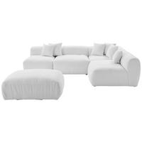 ECKSOFA inkl. Hocker Flachgewebe, Teddystoff Weiss  - Weiss, Trend, Textil (300/215cm) - Livetastic