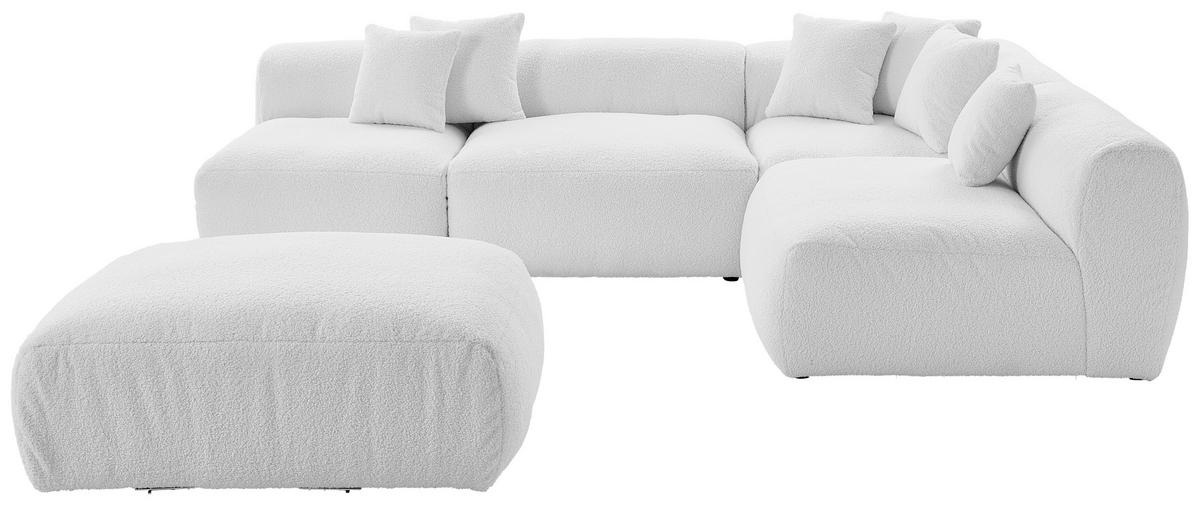 ECKSOFA inkl. Hocker Flachgewebe, Teddystoff Weiss  - Weiss, Trend, Textil (300/215cm) - Livetastic