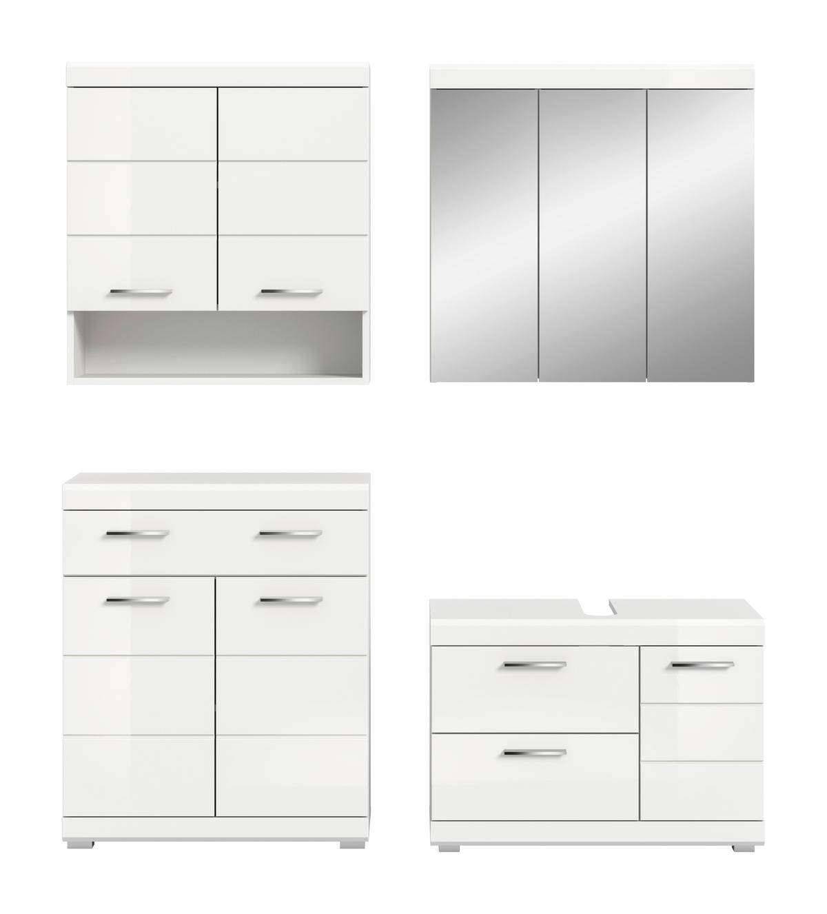 BADEZIMMER 4-teilig  in 169 cm  - Weiß Hochglanz/Silberfarben, Trend, Glas/Holzwerkstoff (169cm) - MID.YOU