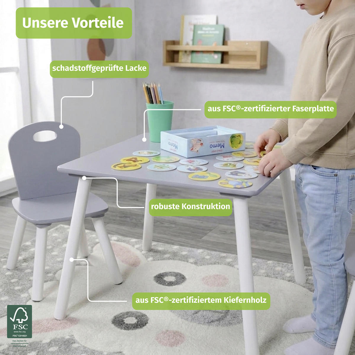 KINDERSITZGRUPPE Grau, Weiß  - Weiß/Grau, Basics, Holzwerkstoff - Kesper