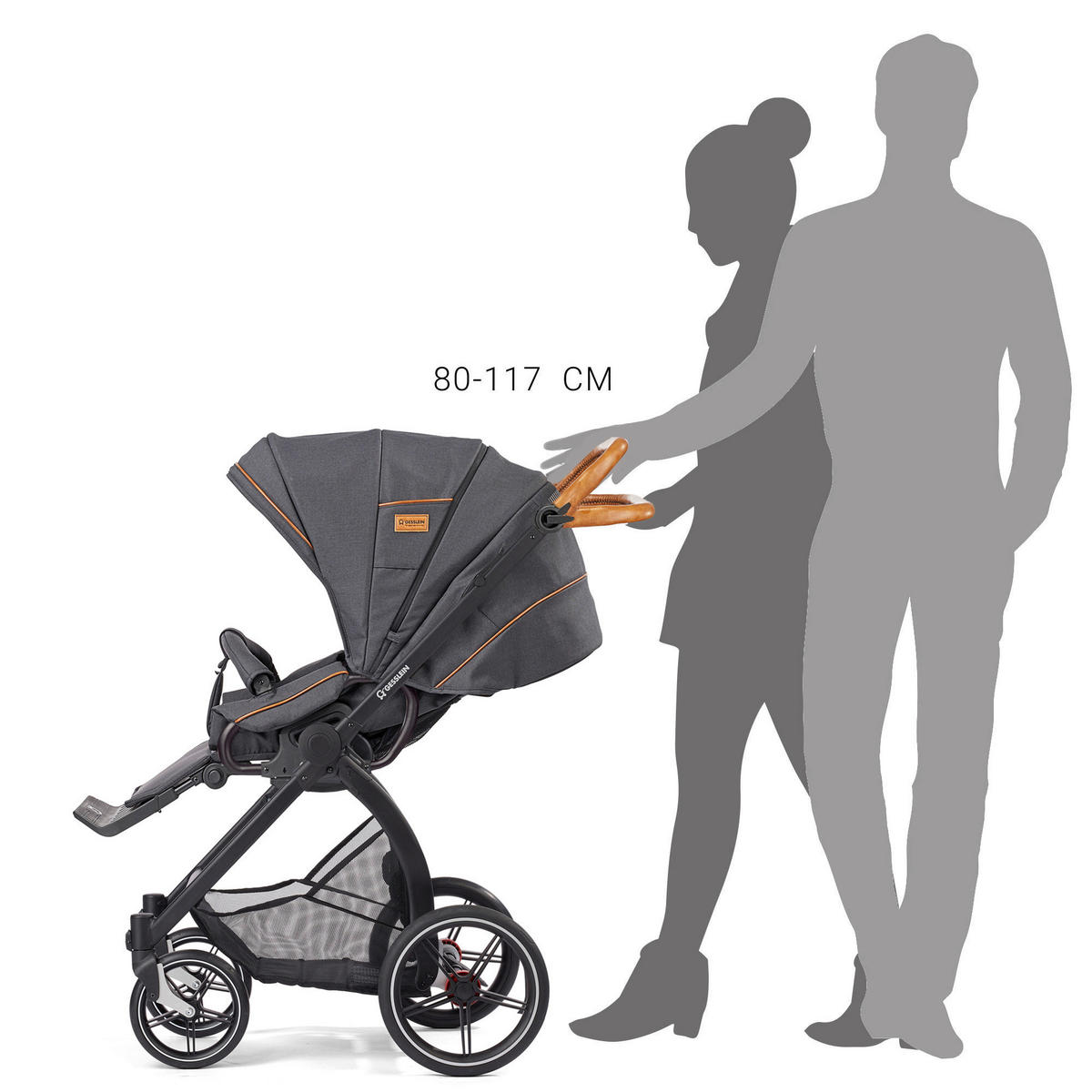 KINDERWAGENSET FX4 Classic  - Cognac/Schwarz, Basics, Textil/Metall (57/129/100cm) - Gesslein