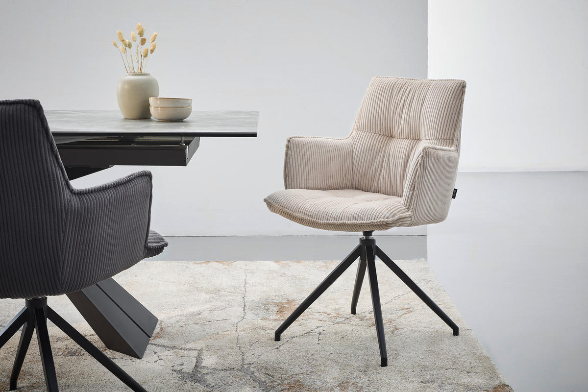 ARMLEHNSTUHL  in Eisen Cord  - Taupe/Schwarz, Design, Textil/Metall (59/89,5/63cm) - Novel