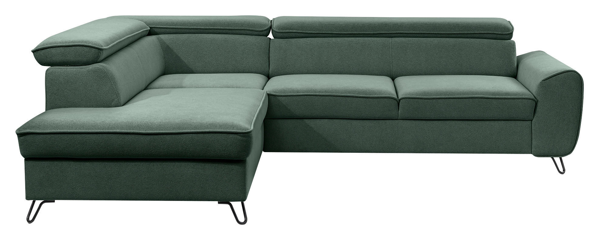 ECKSOFA in Flachgewebe Waldgrün  - Waldgrün/Schwarz, Design, Textil/Metall (200/250cm) - Stylife
